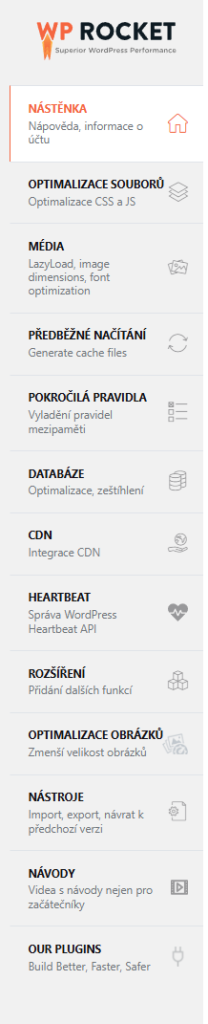 Nastavení WP Rocket v češtině Nastavení WP Rocket v češtině